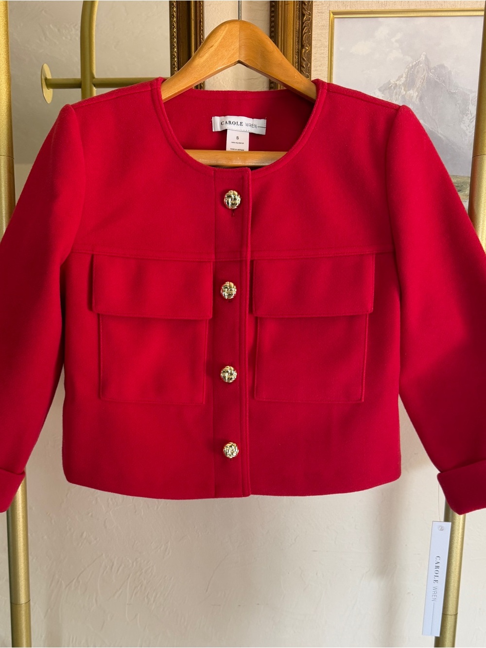 Chanel Inspired Carole Wren Red Cropped Lady Jacket - Small - Picture 1 of 8